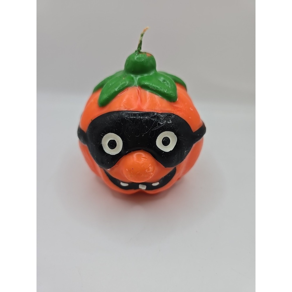 Vintage Gurley Candle Jack-o-Lantern Pumpkin with a Black Mask